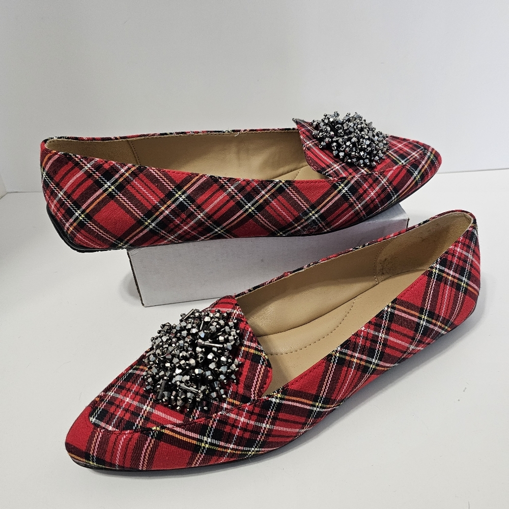 Talbots Francesca Pom-Pom Driving Flats - Tartan Plaid Preppy Classic Shoes 7M - Picture 3 of 8